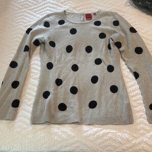 Saks Fifth Avenue Cashmere Gray and Black Polka Dot Crew Neck Sweater